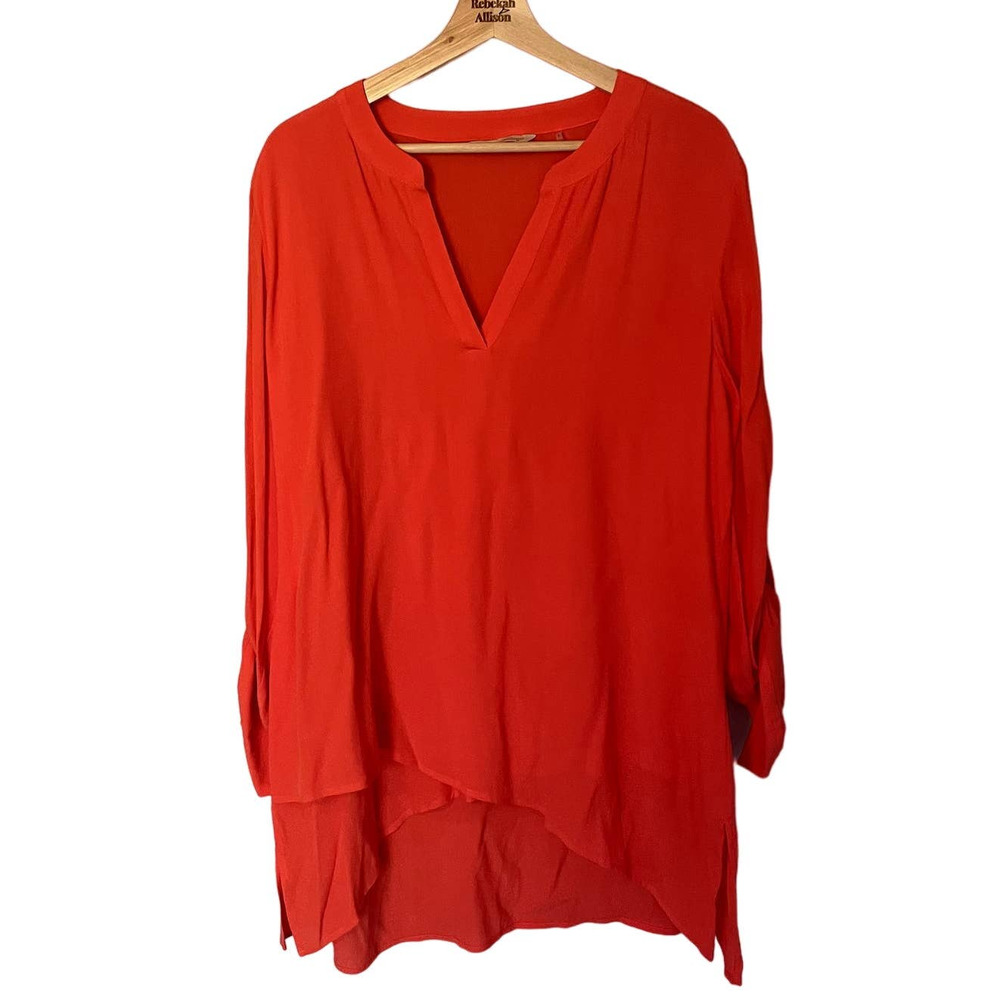 Soft Surroundings Orange Layered Front Tunic Top w/ Adjustable Sleeves SZ Large